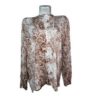 Chico's Top Size XL (3) Stretch Knit Back Zip Snake Print Keyhole Neckline Shirt